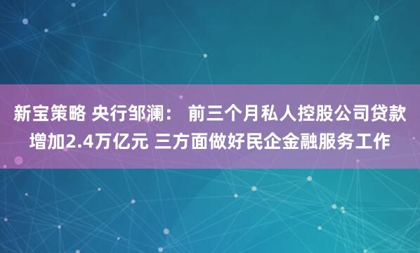 新宝策略 央行邹澜: 前三个月私人控股公司贷款增加2.4万亿元 三方面做好民企金融服务工作